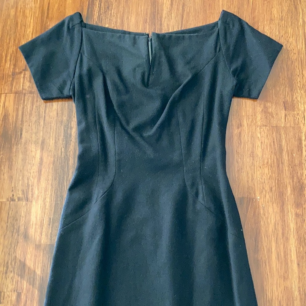 Vintage 1950s Wool Blend Hand Sewn Notch Neck Sweetheart Dress Black RARE EUC